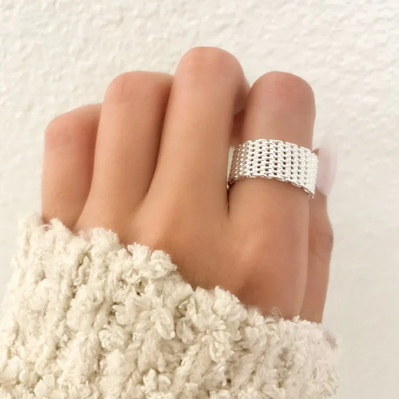 925 Sterling Silver Mesh Ring Weave Ring Woven Ring Band Everyday Ring - Picture 3 of 6